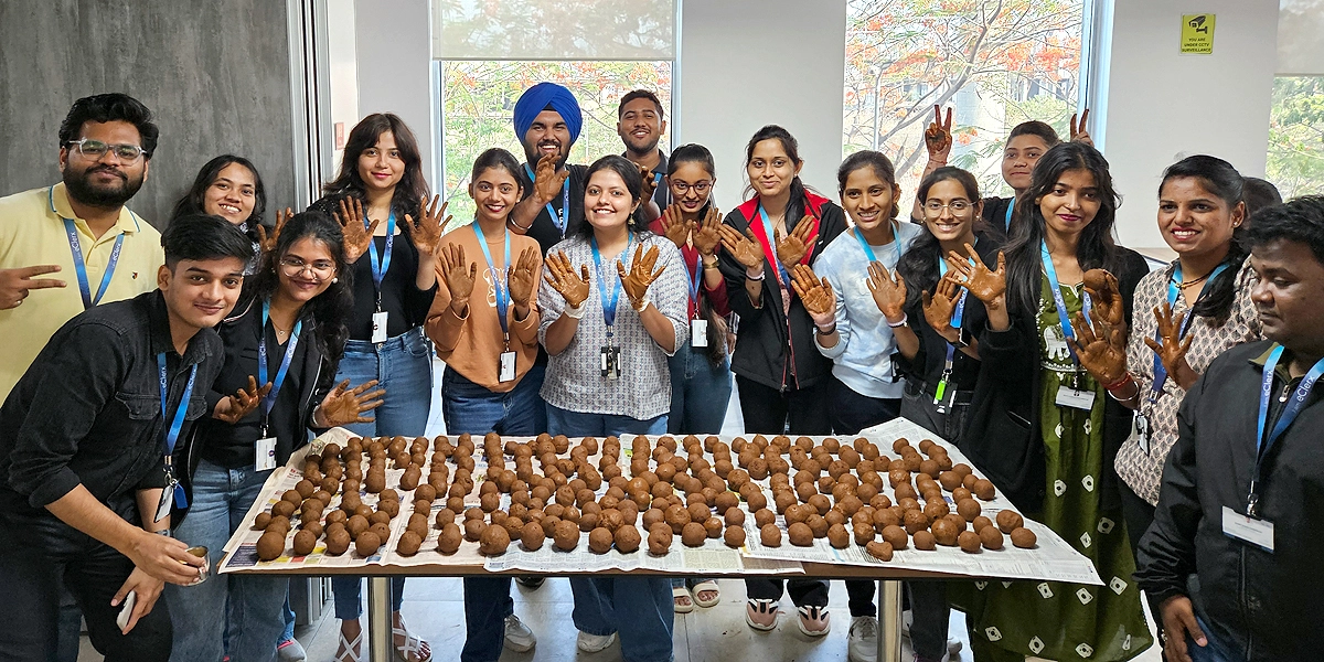 Seed-ball making in office, India