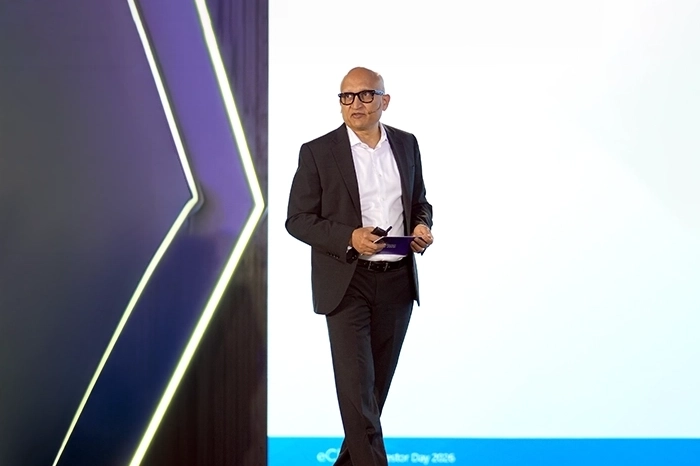 Speaker presenting at eClerx Investor Day 2026